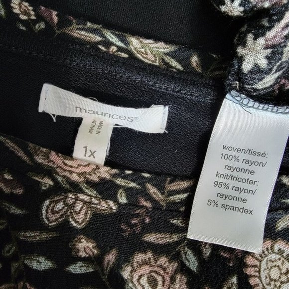 Maurices Top Plus Size 1X Flutter Sleeve Crew Neck Floral Stretch Casual Black - Picture 6 of 6